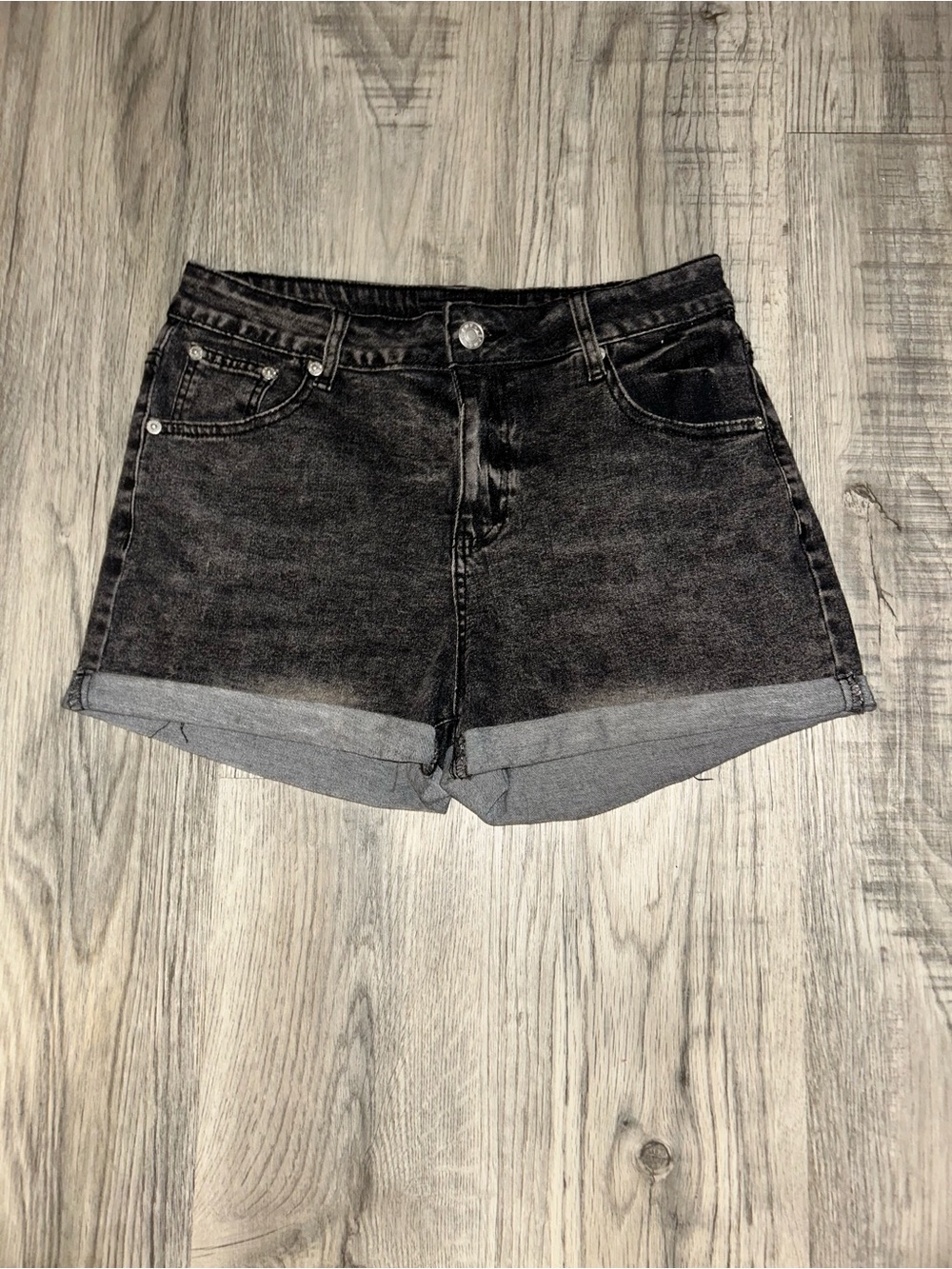 Classic Black Rolled-Hem Denim Shorts